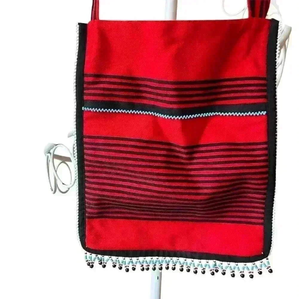 Handmade Women's Red & Black Striped Shoulder Bag Boho Hippie Style